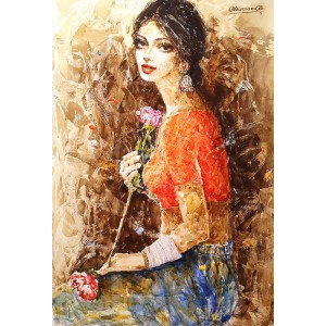 Moazzam Ali, Flower & Flower Series , 42 x 30 Inch, Watercolor on Paper, Figurative Painting, AC-MOZ-134